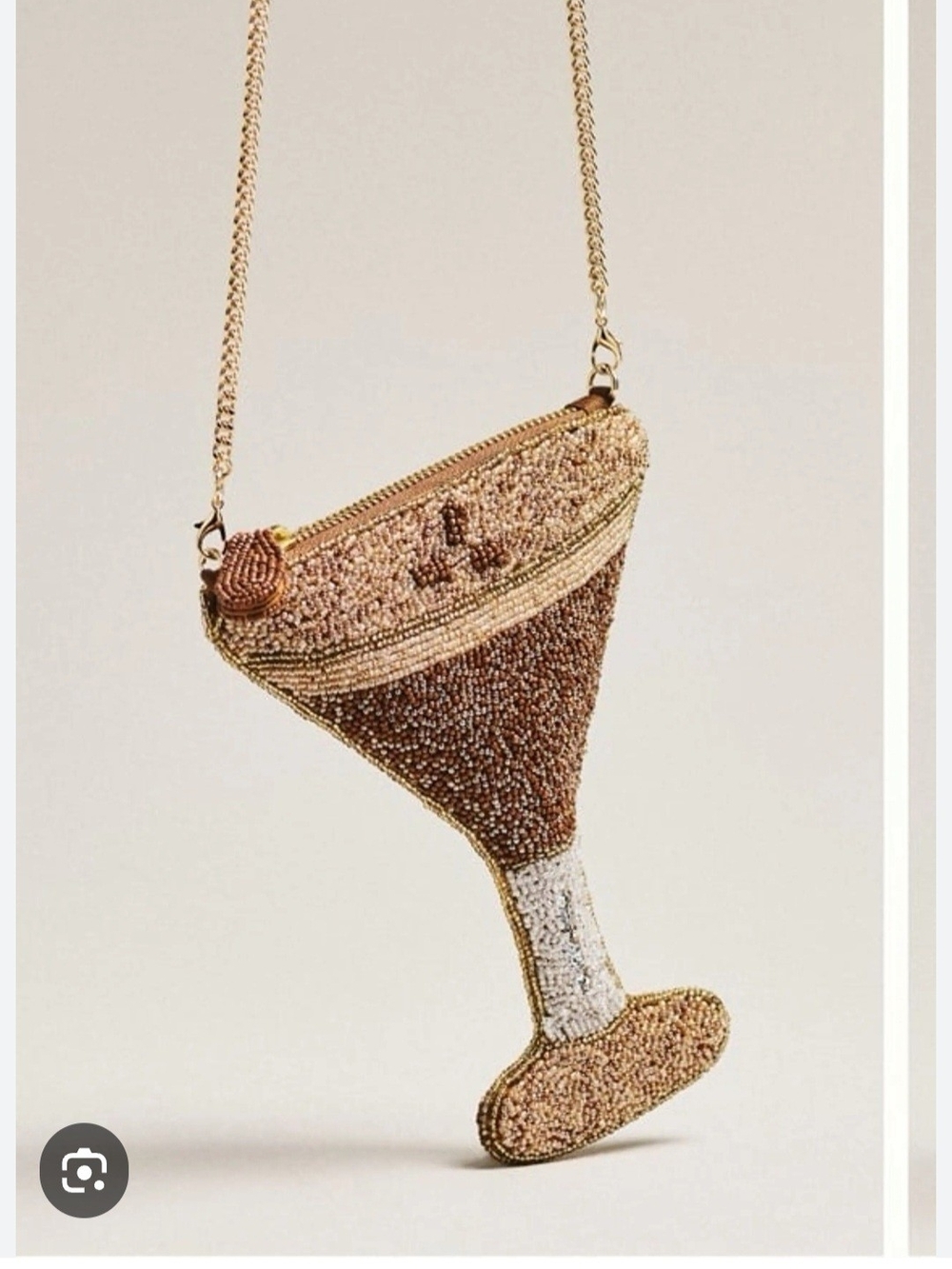 Anthropologie Beaded Cocktail Glass Crossbody Bag in Tan and Brown